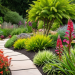 **Native Plants in Landscape Design**:
   "An inviting garden featuring a variety of native plants, showcasing their resilience and beauty. The scene includes vibrant flowers, lush greenery, and birds and insects thriving in their natural habitat, emphasizing the importance of biodiversity and sustainability in landscape design."