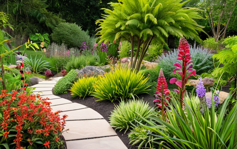 **Native Plants in Landscape Design**:
   "An inviting garden featuring a variety of native plants, showcasing their resilience and beauty. The scene includes vibrant flowers, lush greenery, and birds and insects thriving in their natural habitat, emphasizing the importance of biodiversity and sustainability in landscape design."