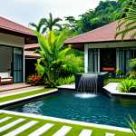 조경 업계 네트워킹 팁 - **

"A beautifully landscaped modern home garden in Malaysia, featuring lush tropical plants, a wate...